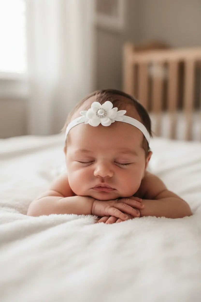 Off white chiffon and lace flower decorated with pearl rhinestone Cute Cute