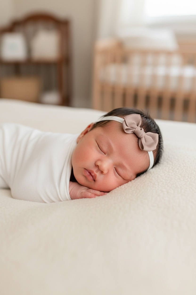 Taupe double bow with knot on soft elastic headband