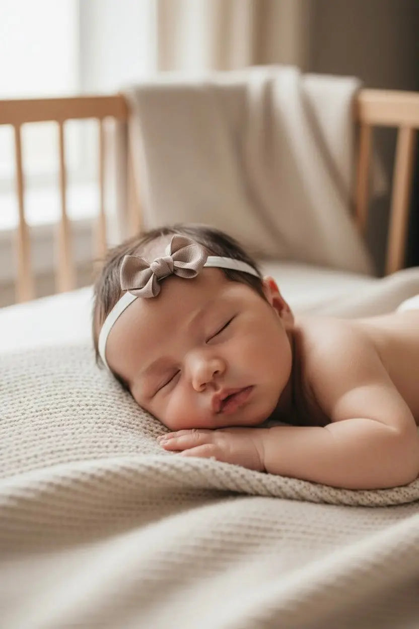 Taupe double bow with knot on soft elastic headband Cute Cute