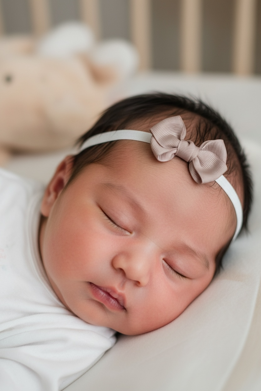 Taupe double bow with knot on soft elastic headband