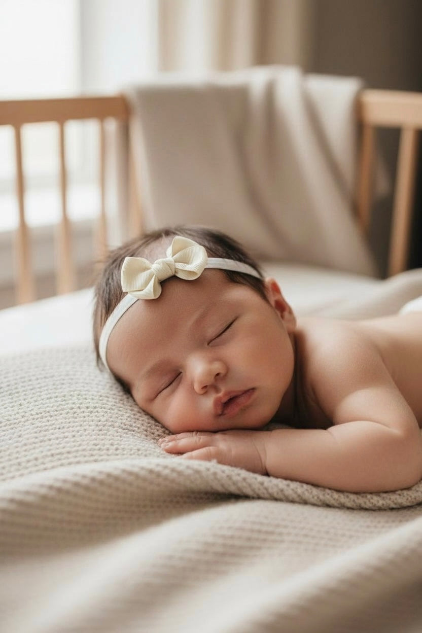 Ivory double bow with knot on soft elastic headband