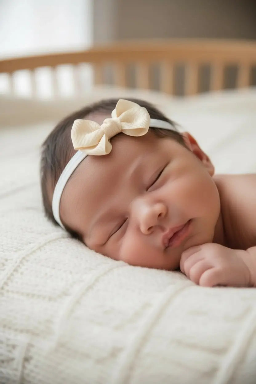 Ivory double bow with knot on soft elastic headband Cute Cute