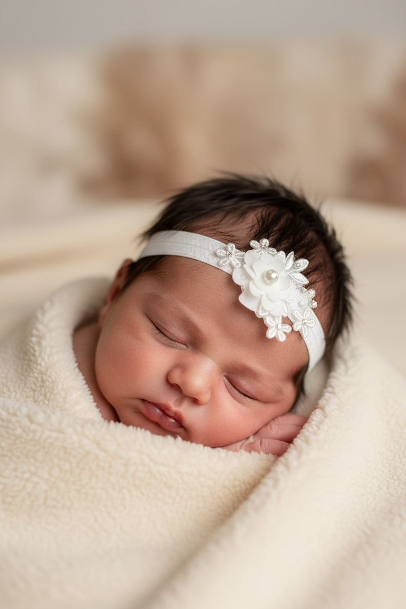 Off white lace flower with Swarovski crystals and pearl on a headband