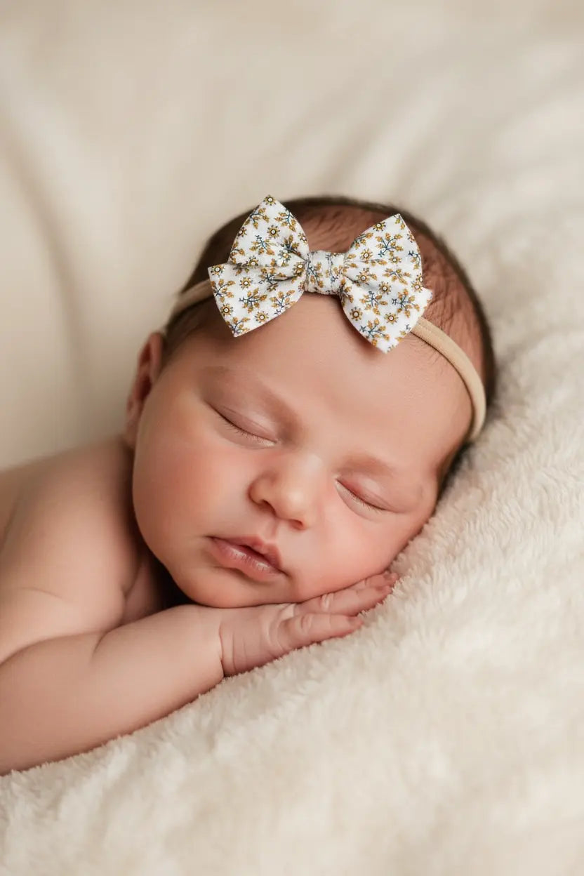 Mustard and green fabric checked bow on a headband Cute Cute