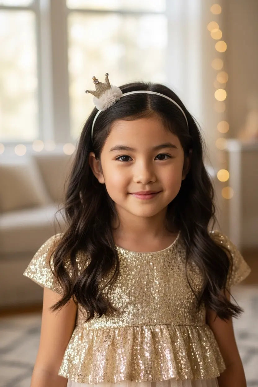 Sparkly crown on a ball of tulle sat on a satin alice band Cute Cute