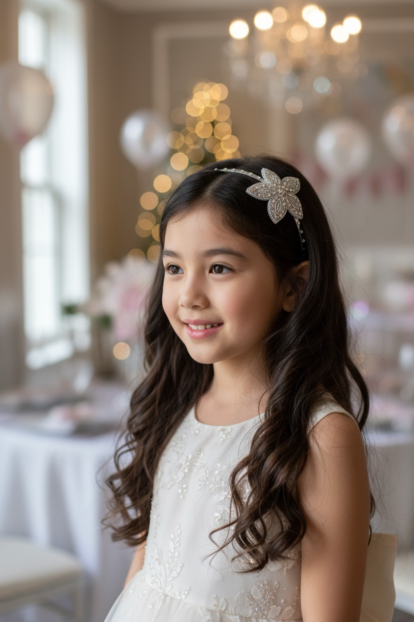 Crystal beaded flower on a slim silver alice band
