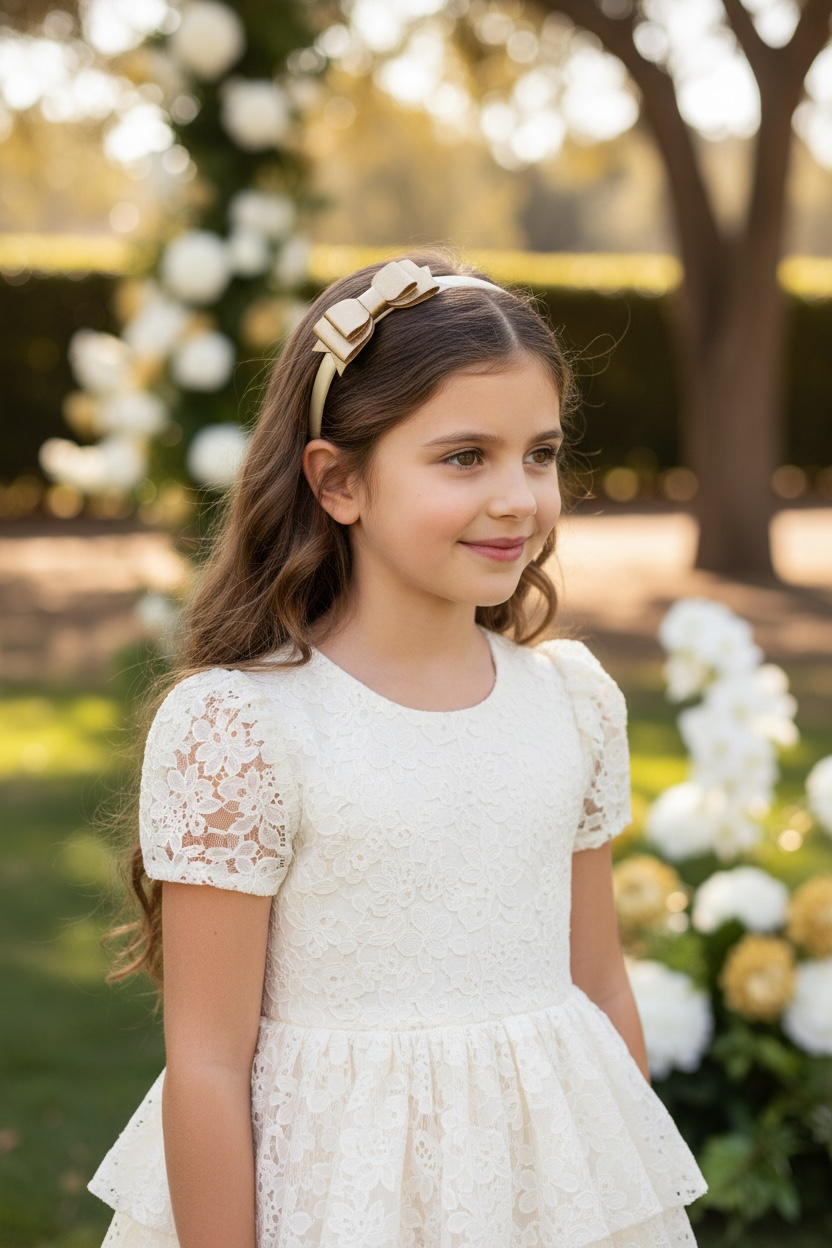 Gold leathette bow on a satin alice band