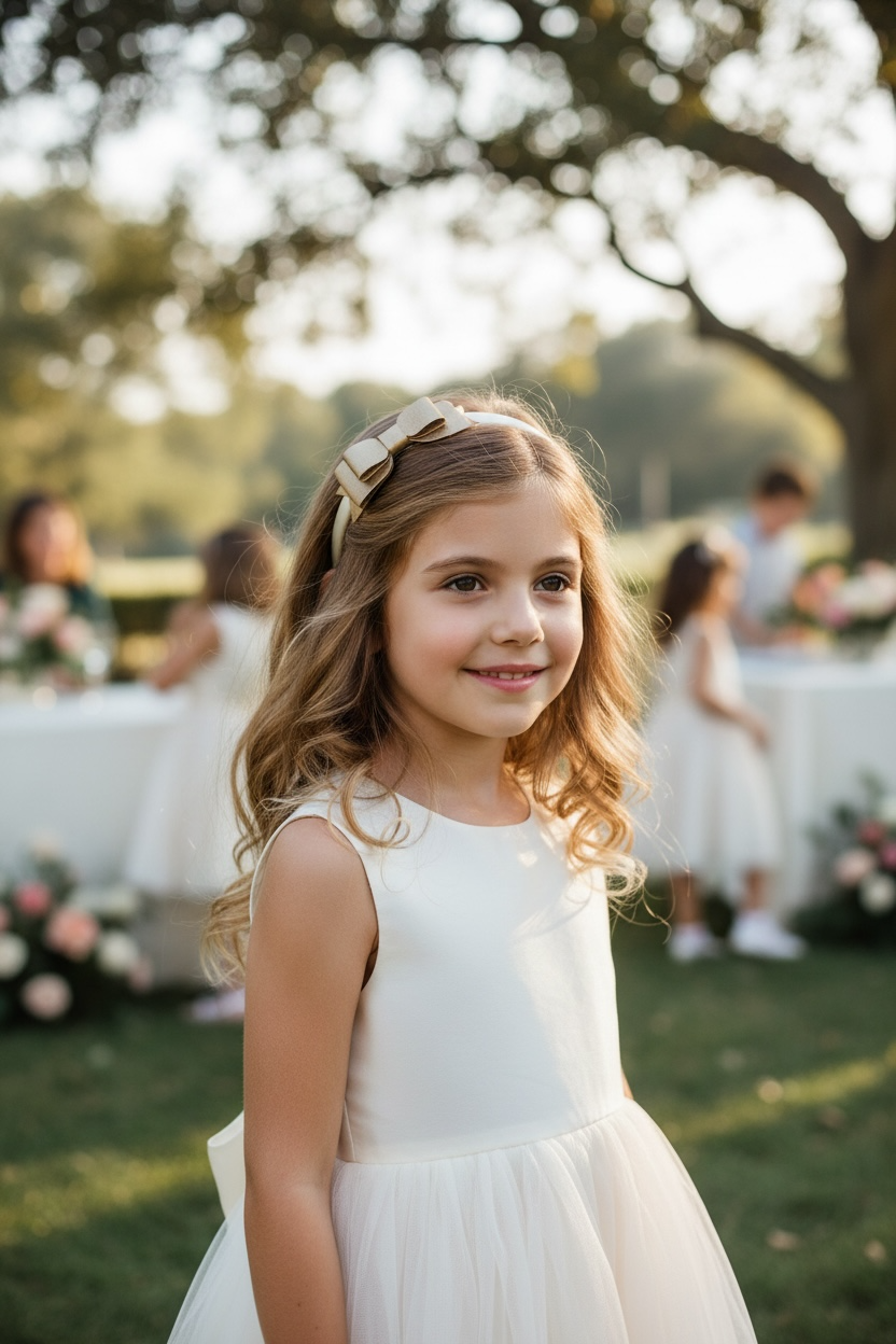 Gold leathette bow on a satin alice band