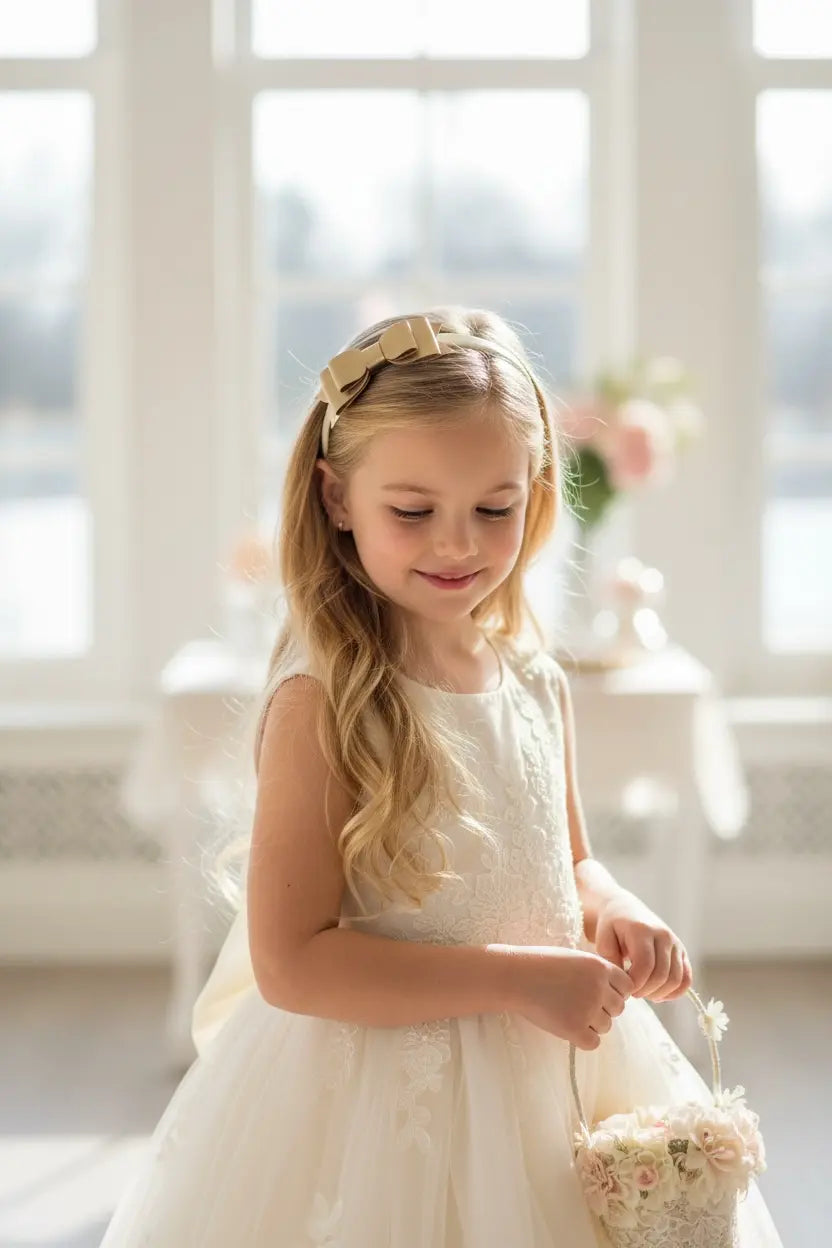 Gold leathette bow on a satin alice band Cute Cute