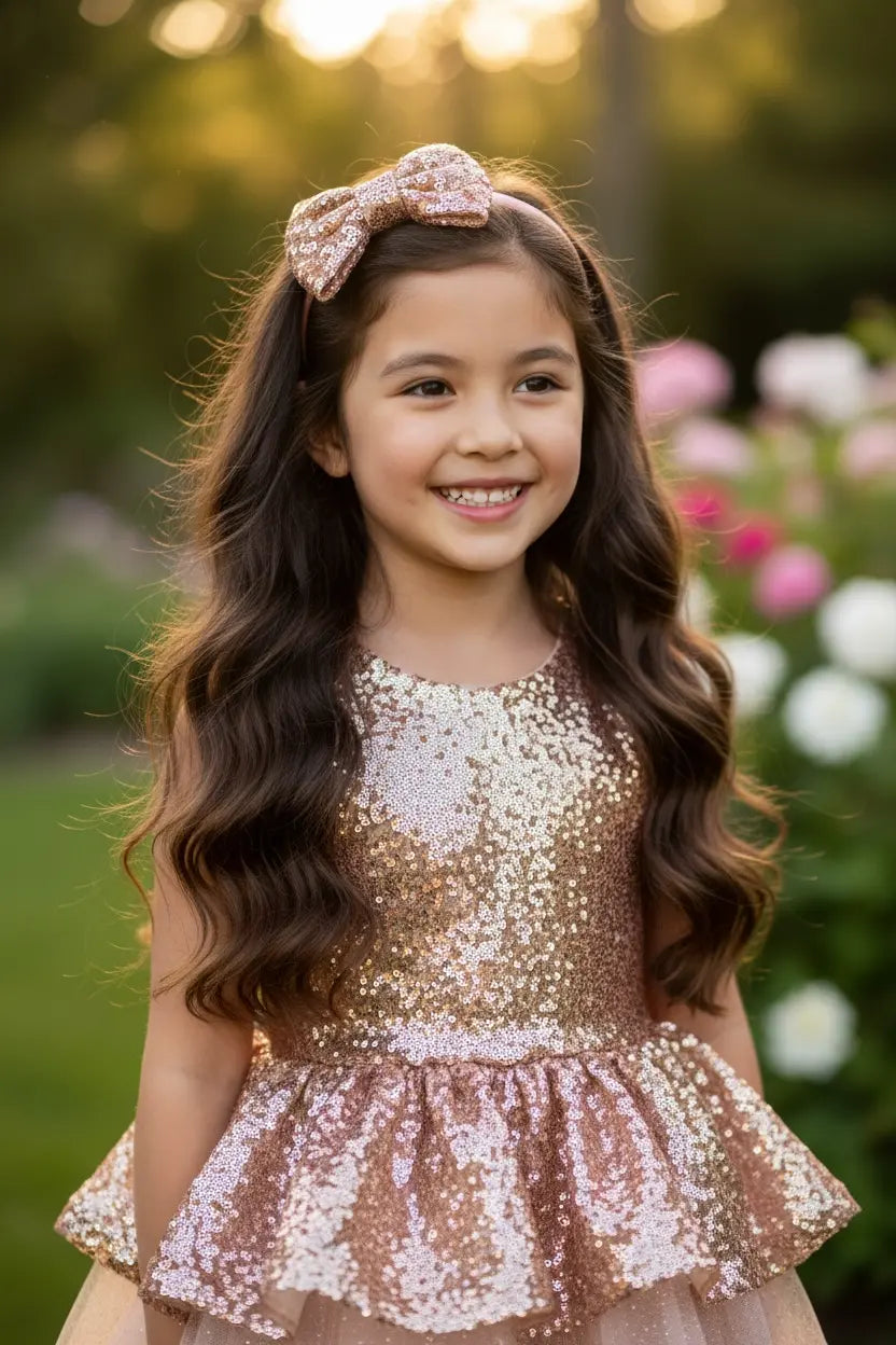 Rose gold sequin bow on a satin alice band Cute Cute