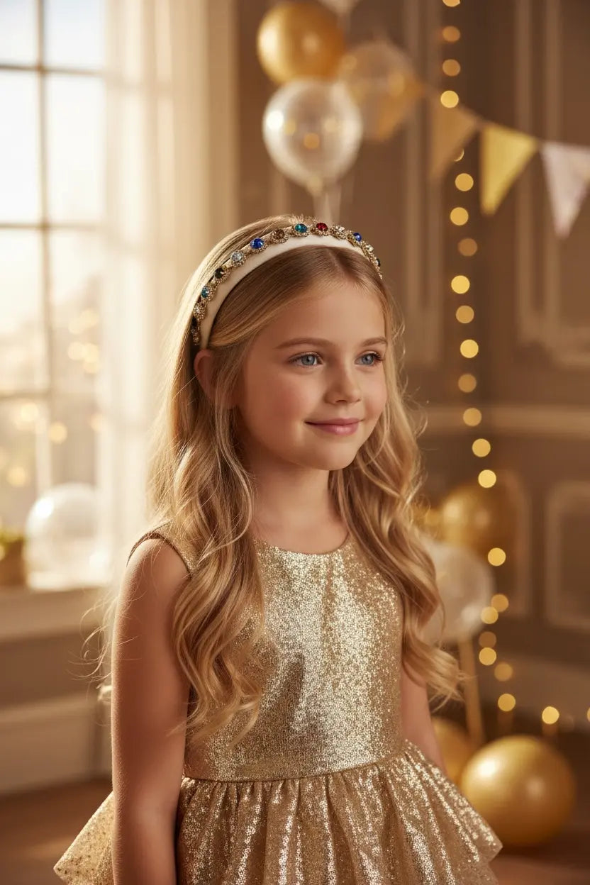 Ivory alice band with colourful stones in a gold cased diamante Cute Cute