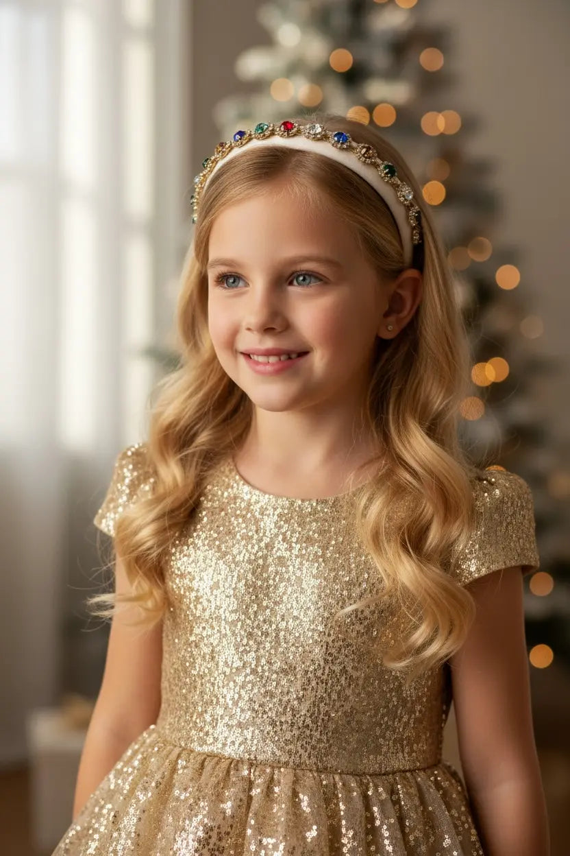 Ivory alice band with colourful stones in a gold cased diamante Cute Cute