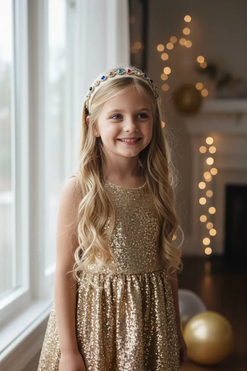 Ivory alice band with colourful stones in a gold cased diamante Cute Cute