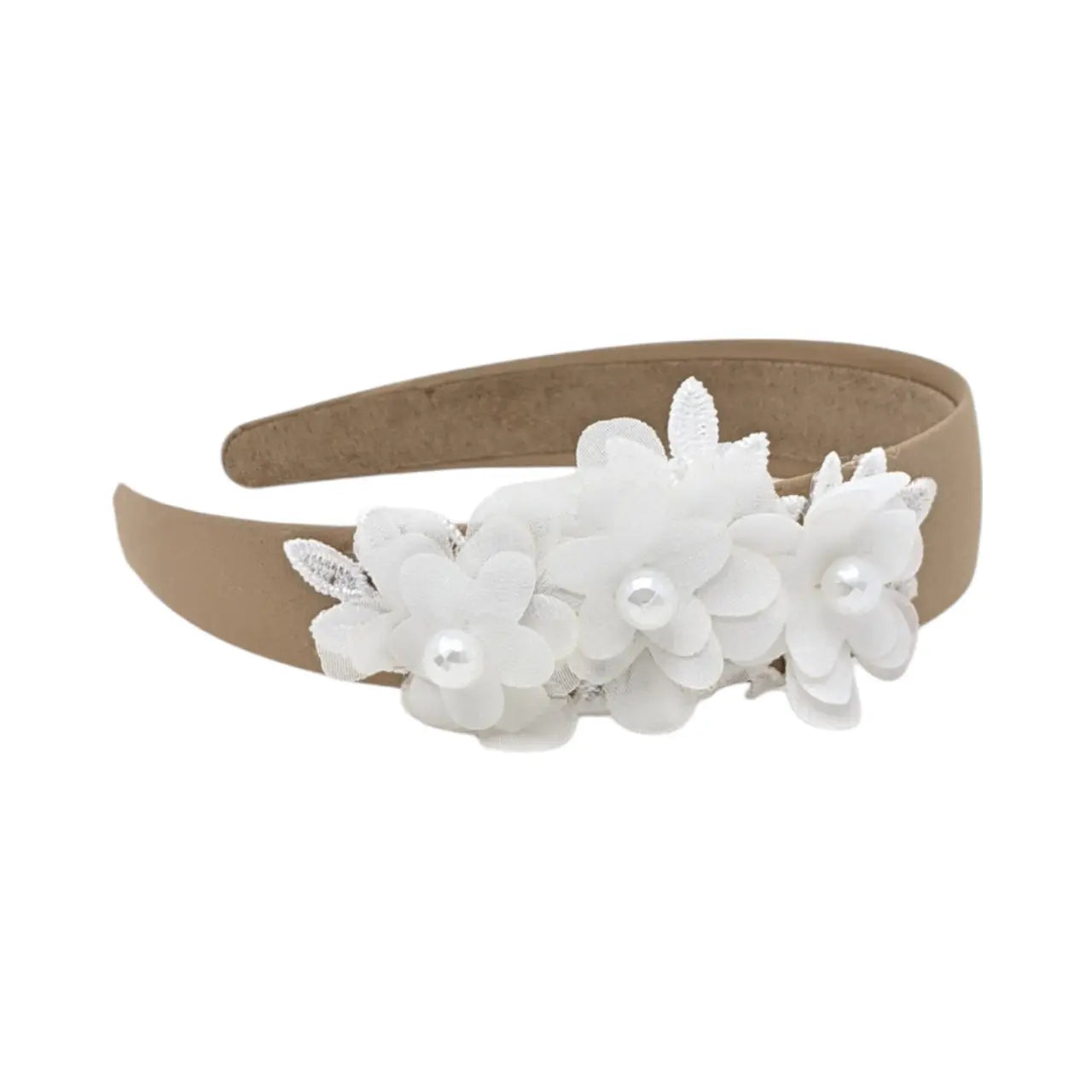 Brown wide alice band with off white flowers and pearls Cute Cute