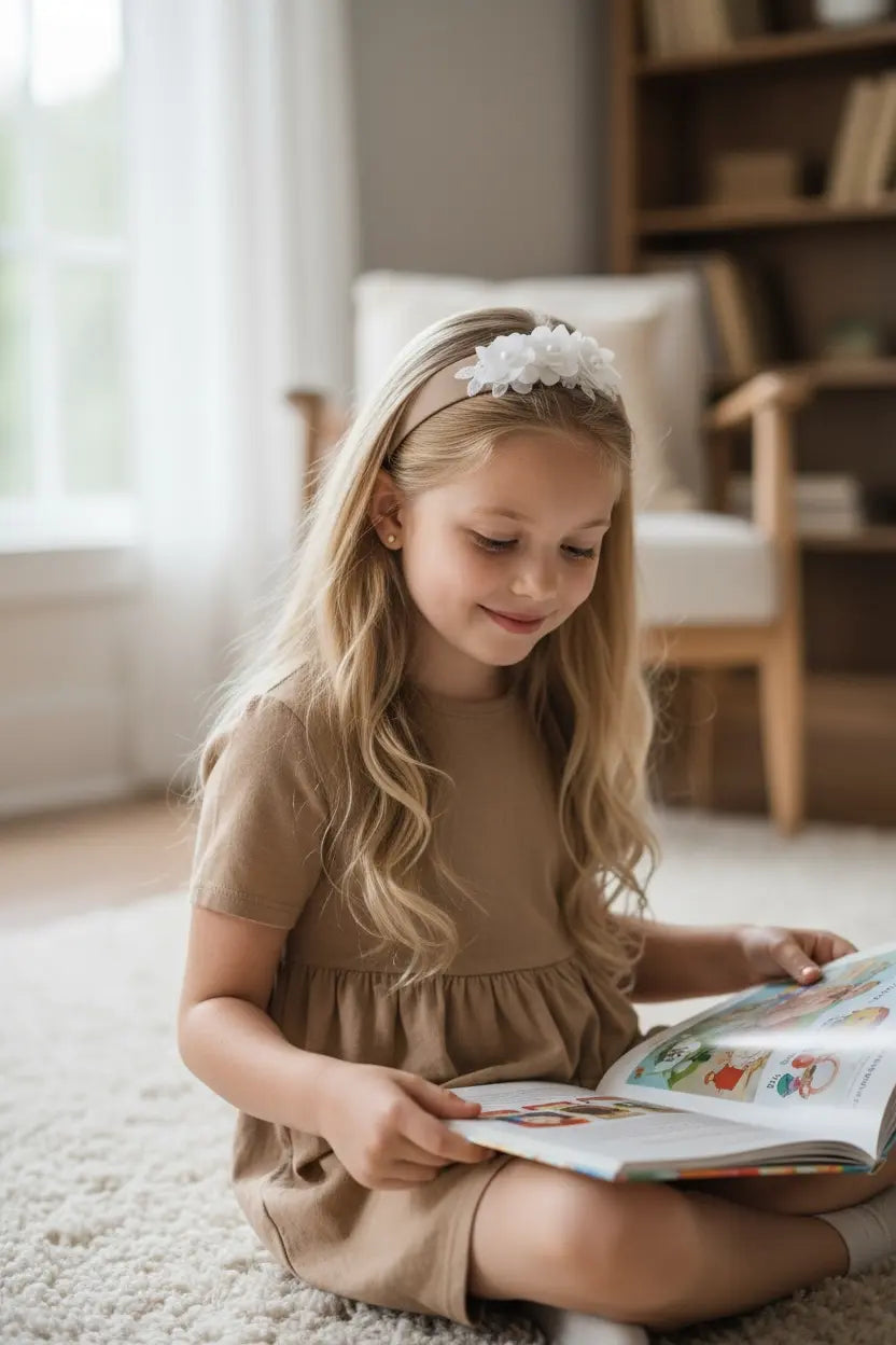 Brown wide alice band with off white flowers and pearls Cute Cute