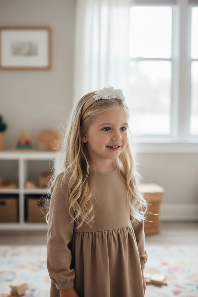 Brown wide alice band with off white flowers and pearls Cute Cute