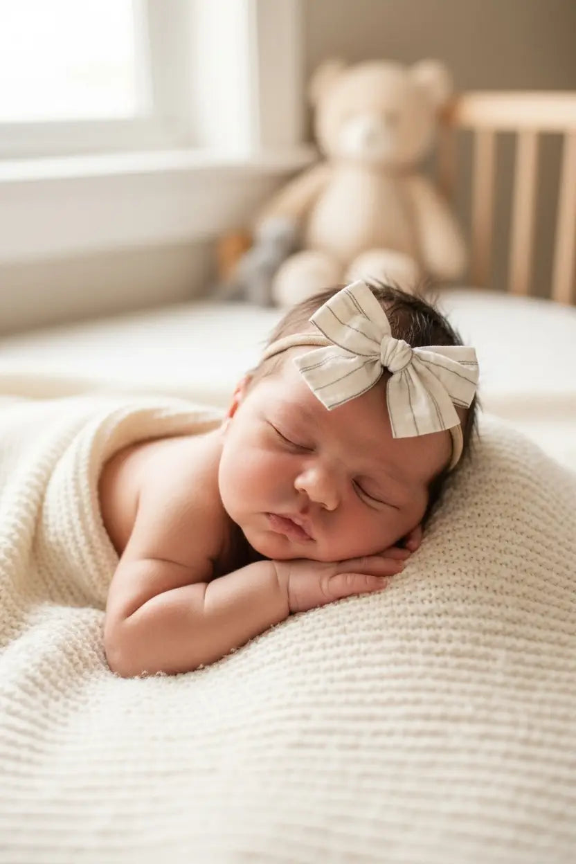 Off white stripy fabric bow on a headband Cute Cute
