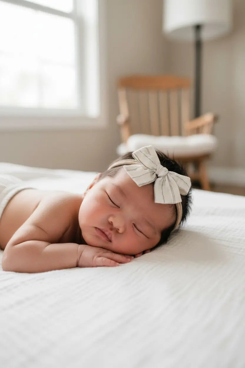 Off white stripy fabric bow on a headband Cute Cute