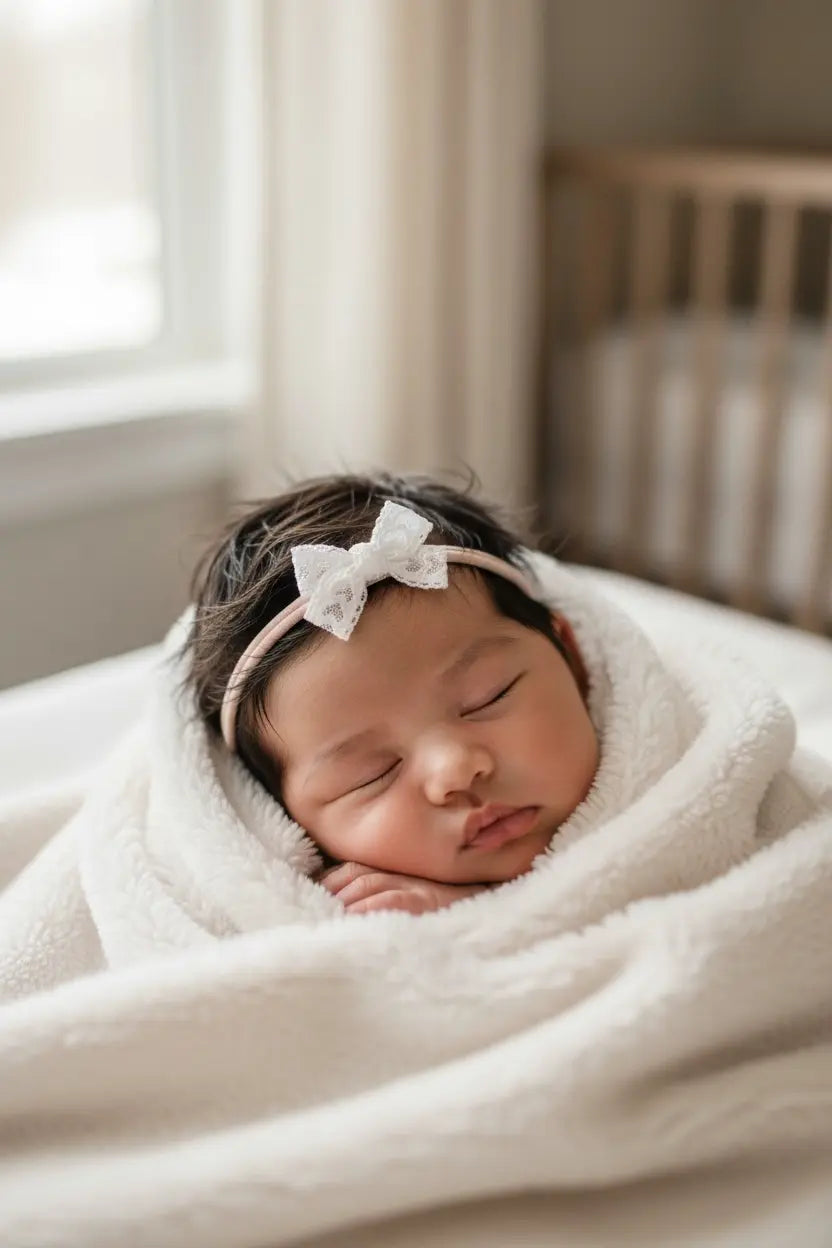 White lace bow on a pink nylon headband Cute Cute