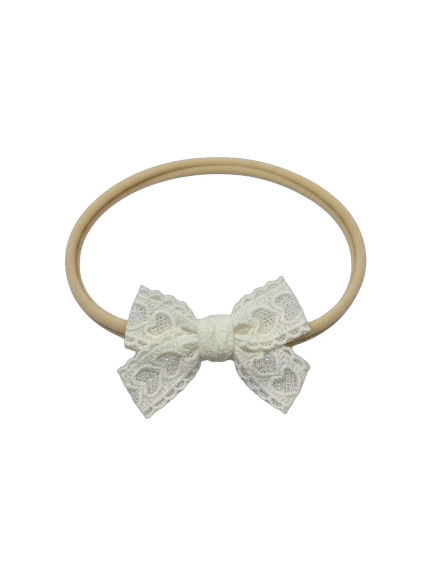 White lace bow on an ivory nylon headband Cute Cute