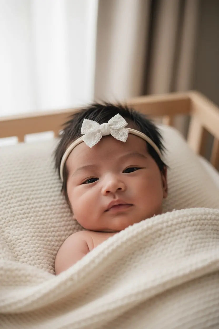 White lace bow on an ivory nylon headband Cute Cute