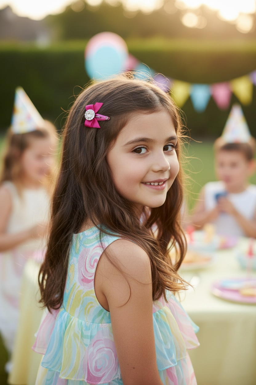 Grosgrain bow decorated with rhinestone on a snap clip