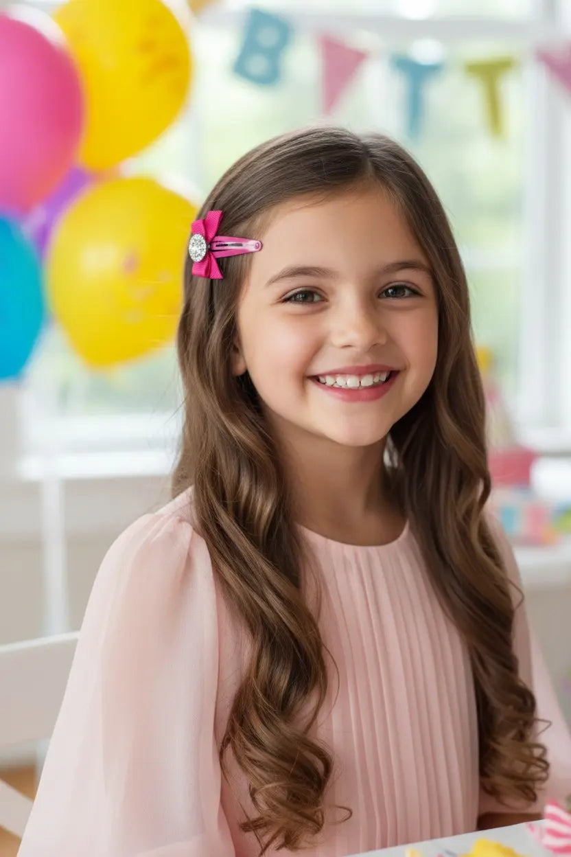 Grosgrain bow decorated with rhinestone on a snap clip Cute Cute