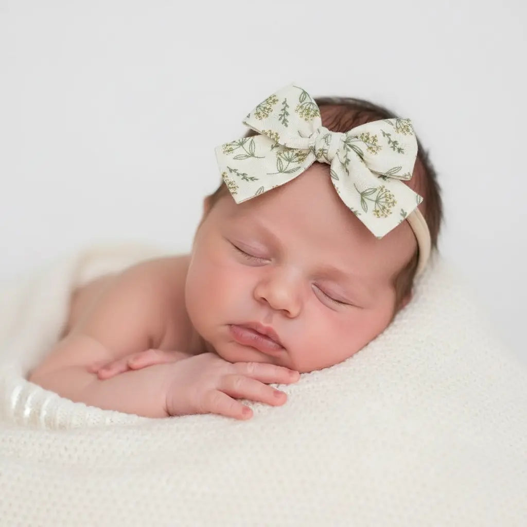 Green flowers fabric bow on a headband Cute Cute