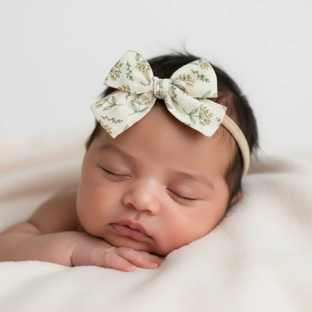 Green flowers fabric bow on a headband Cute Cute