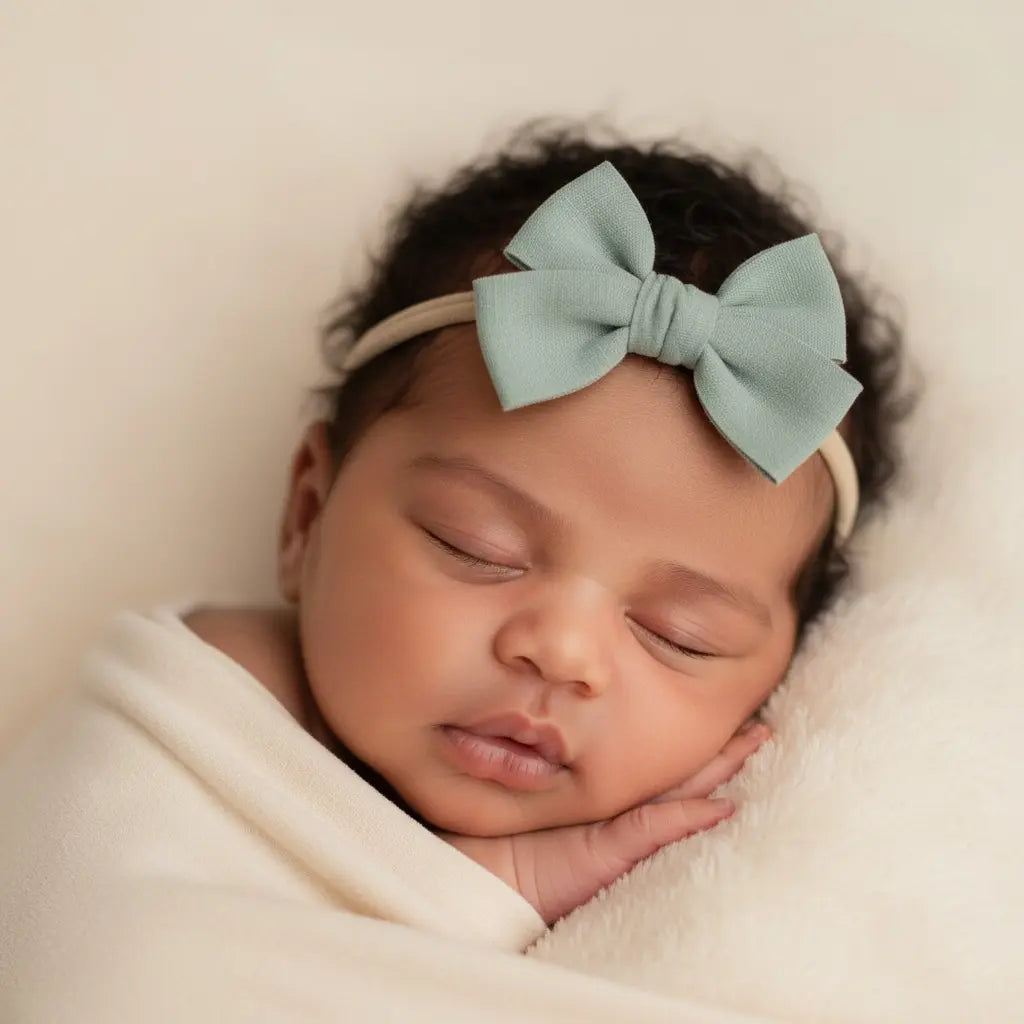 Green fabric bow on a headband Cute Cute