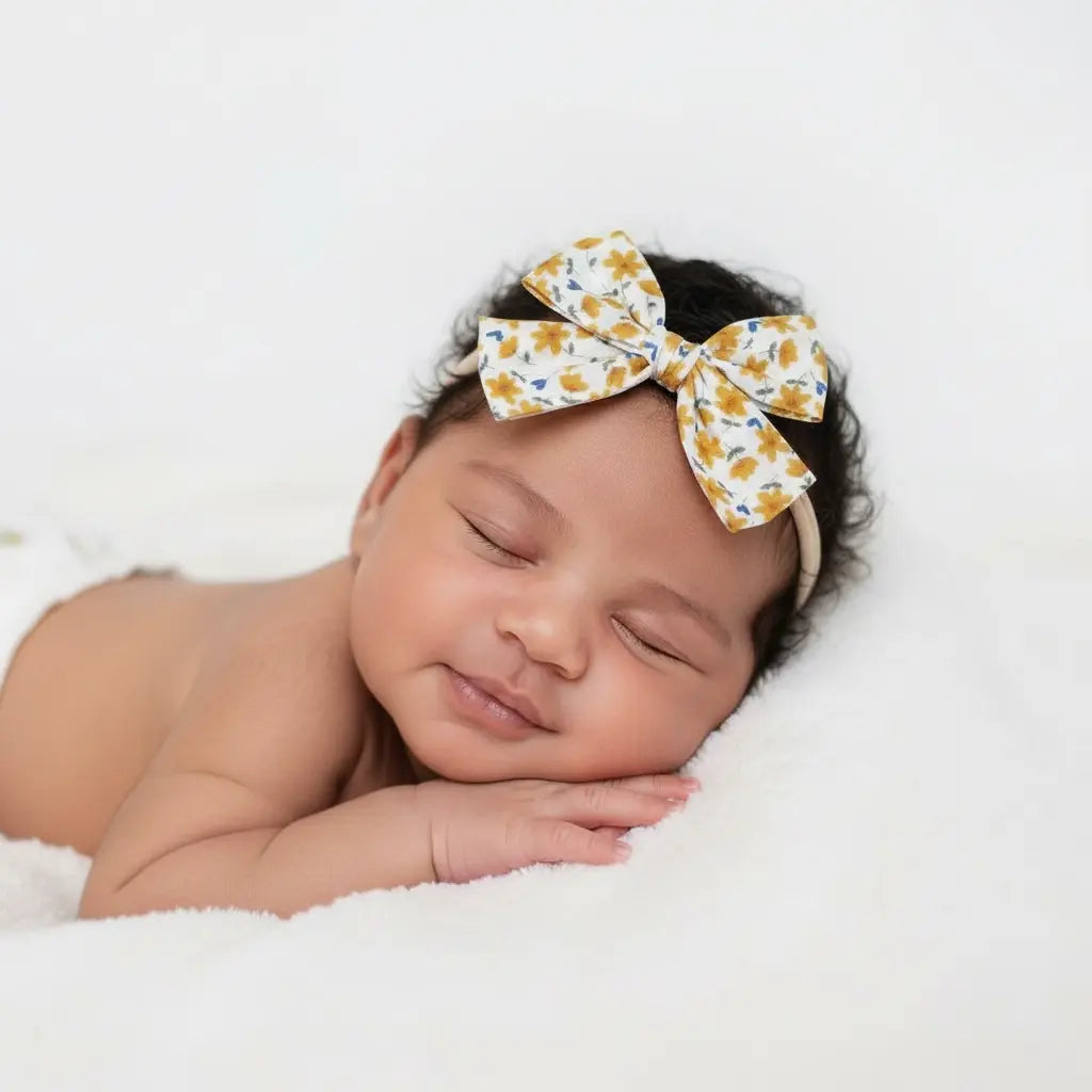 Mustard flowers fabric bow on a headband Cute Cute