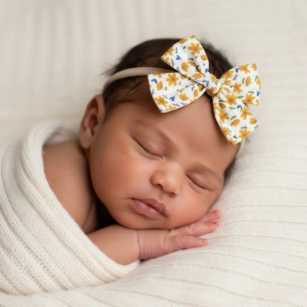 Mustard flowers fabric bow on a headband Cute Cute