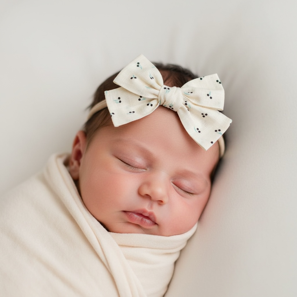Cherries fabric bow on a headband