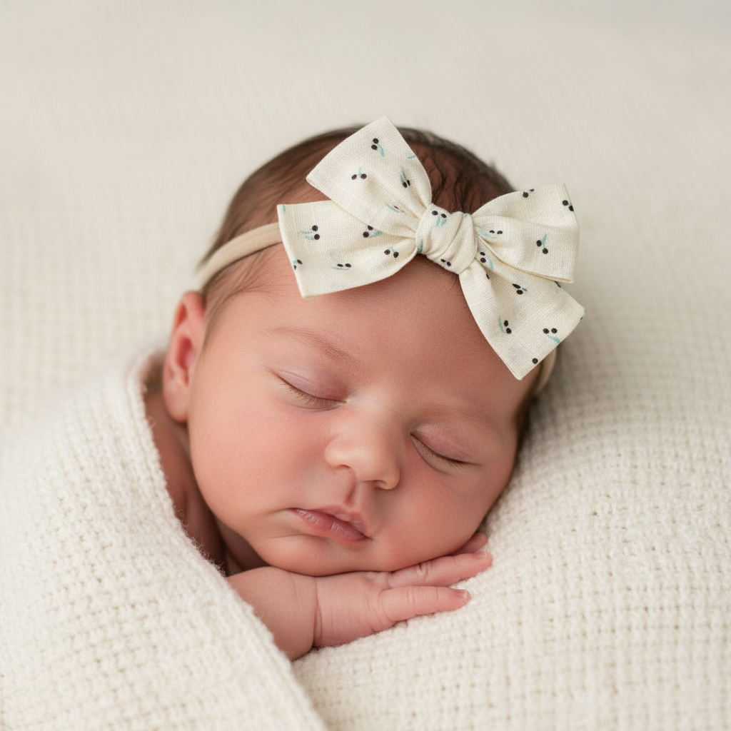 Cherries fabric bow on a headband