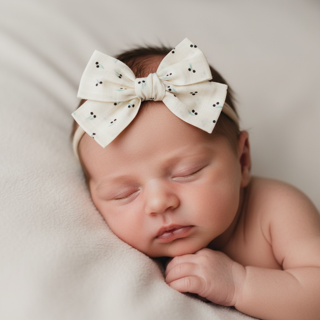 Cherries fabric bow on a headband