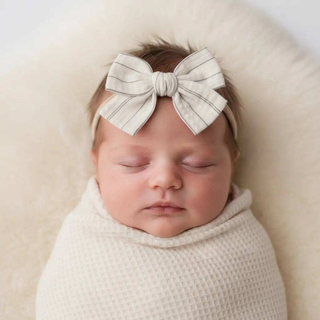Off white stripy fabric bow on a headband Cute Cute