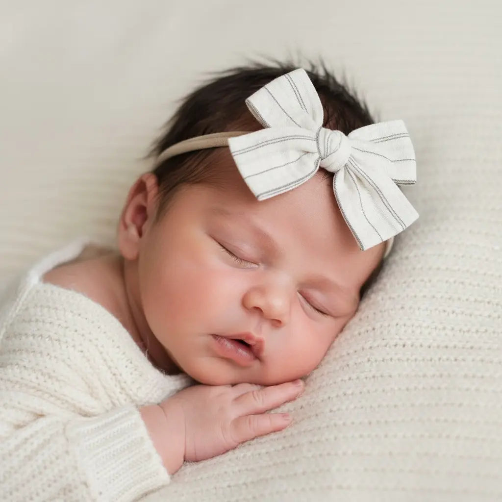 Off white stripy fabric bow on a headband Cute Cute