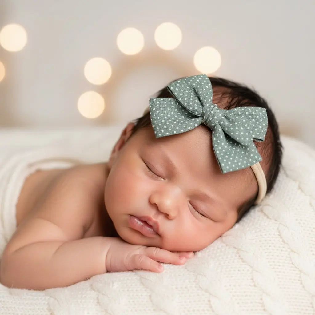 Green polka dot fabric bow on a headband Cute Cute