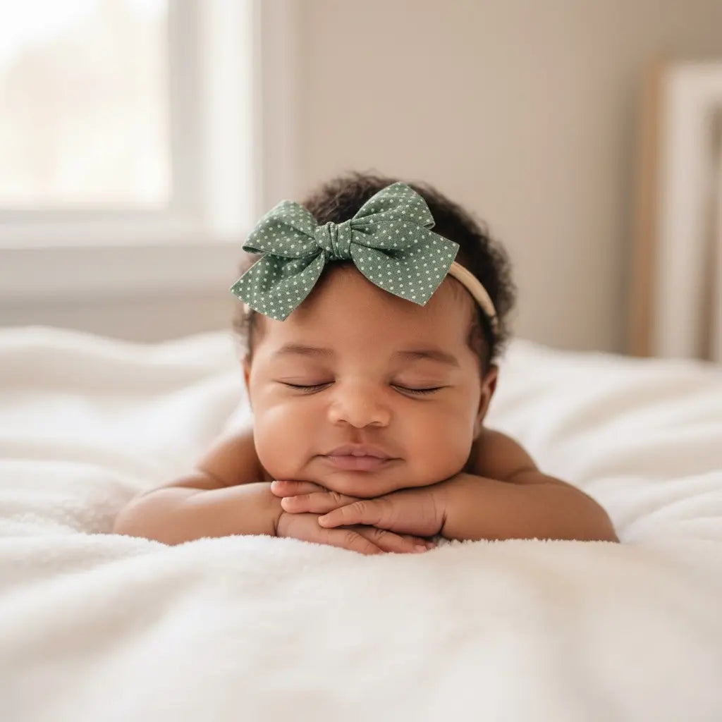 Green polka dot fabric bow on a headband Cute Cute