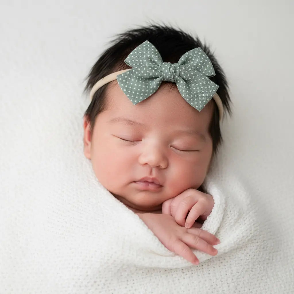 Green polka dot fabric bow on a headband Cute Cute