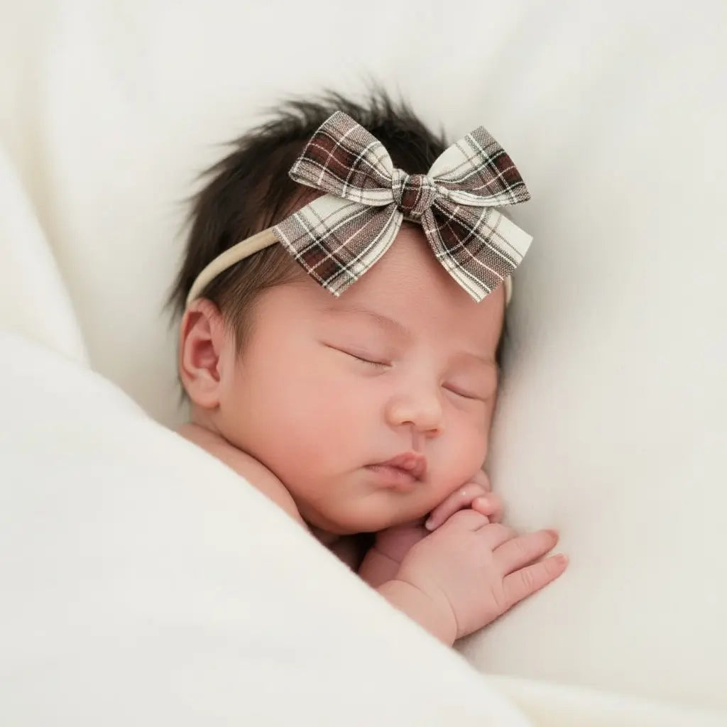 Brown fabric checked bow on a headband Cute Cute
