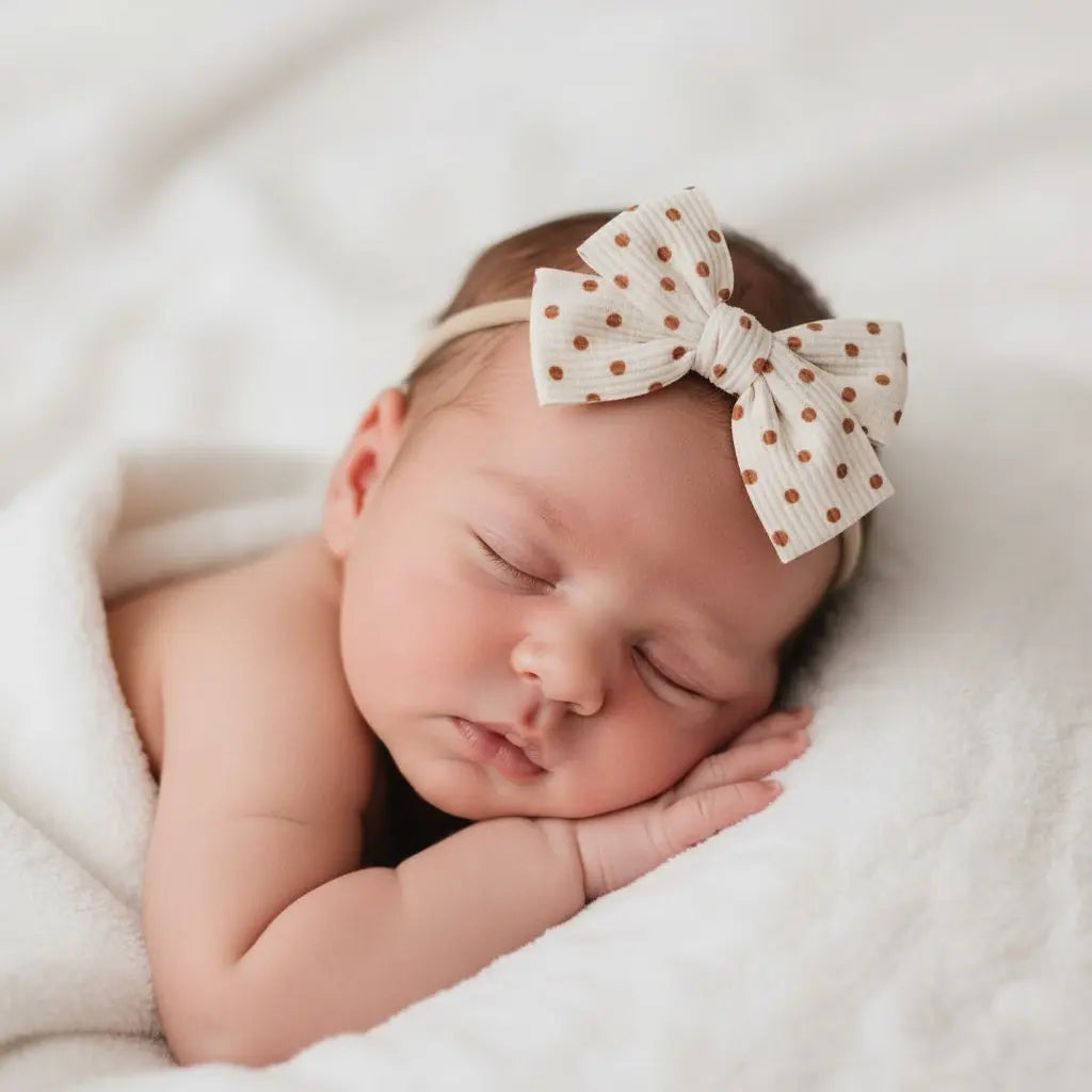 Fabric orange brown polka dot bow on a headband Cute Cute