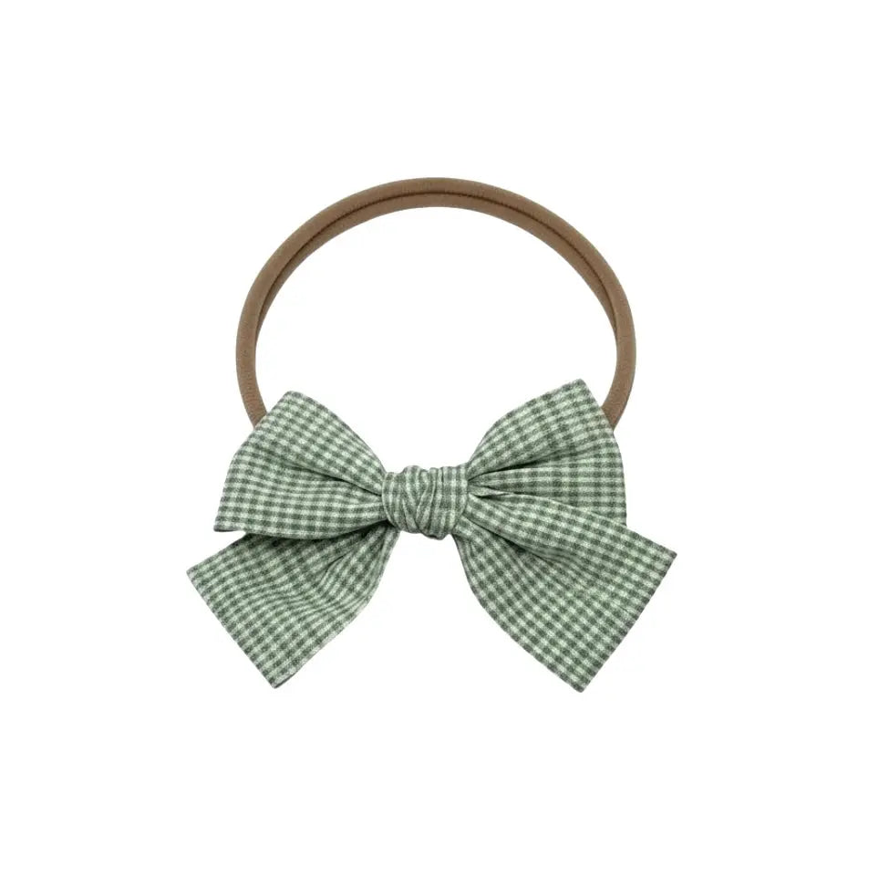 Green checked fabric bow on a headband Cute Cute