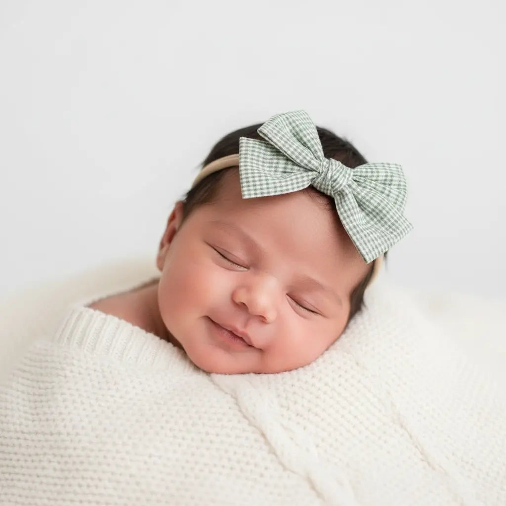 Green checked fabric bow on a headband Cute Cute