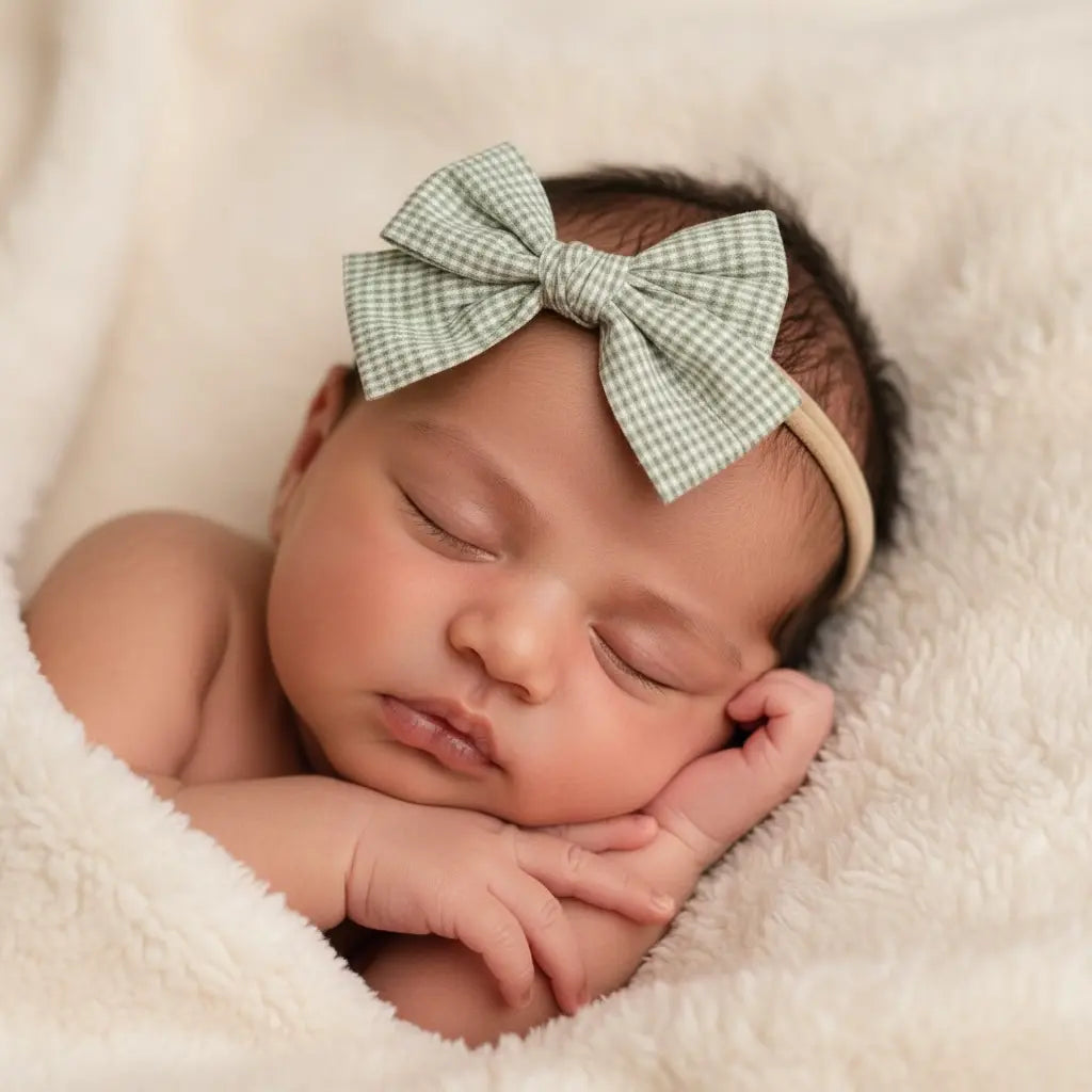 Green checked fabric bow on a headband Cute Cute