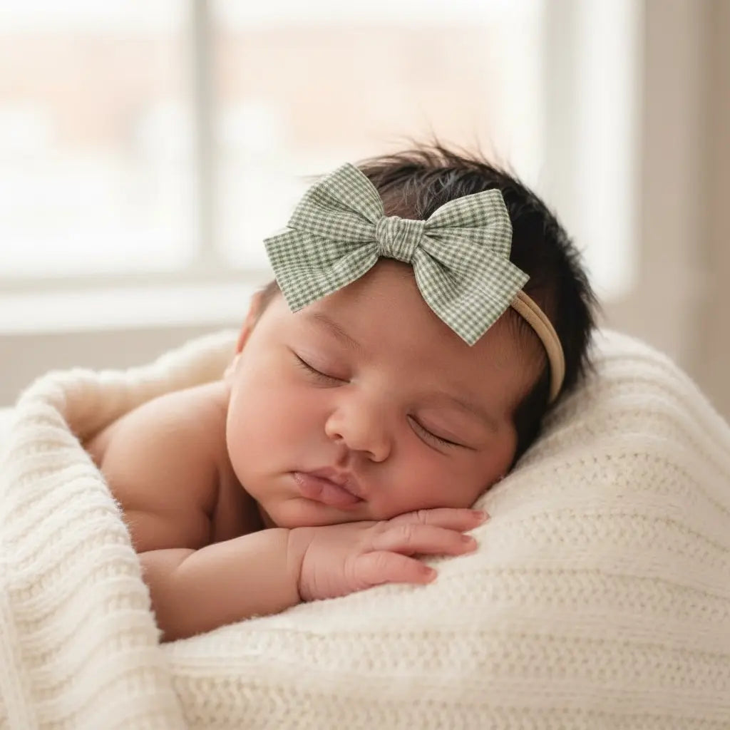 Green checked fabric bow on a headband Cute Cute