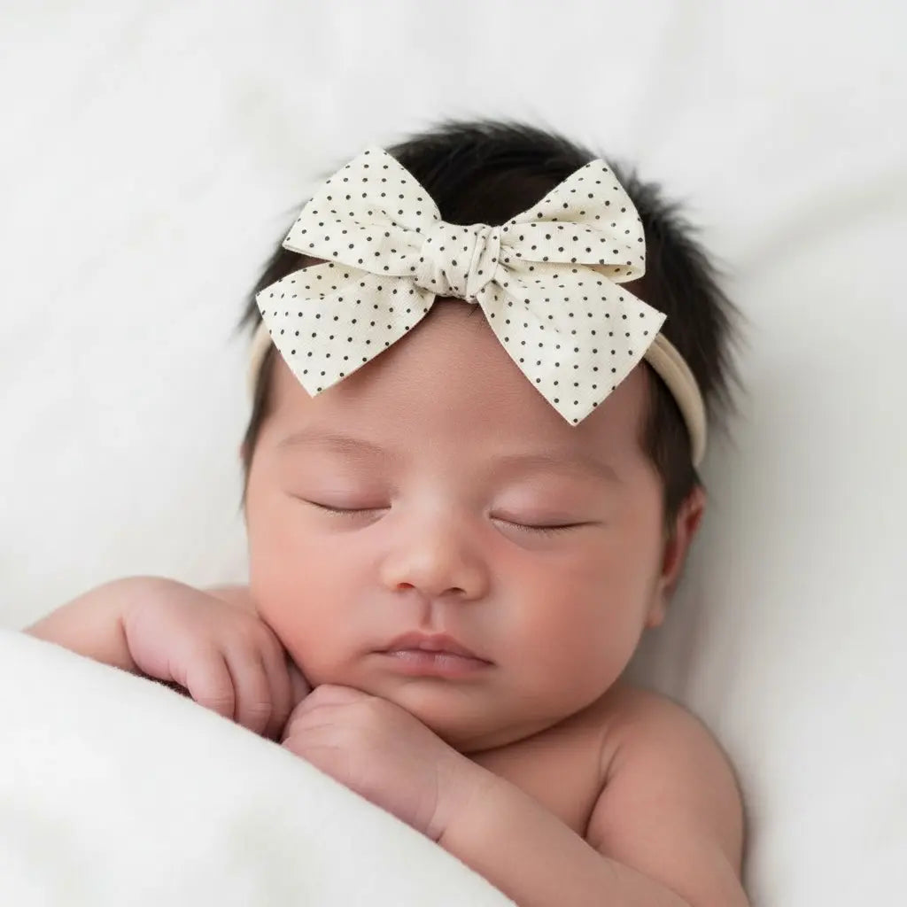 Small polka dot fabric bow on a headband Cute Cute
