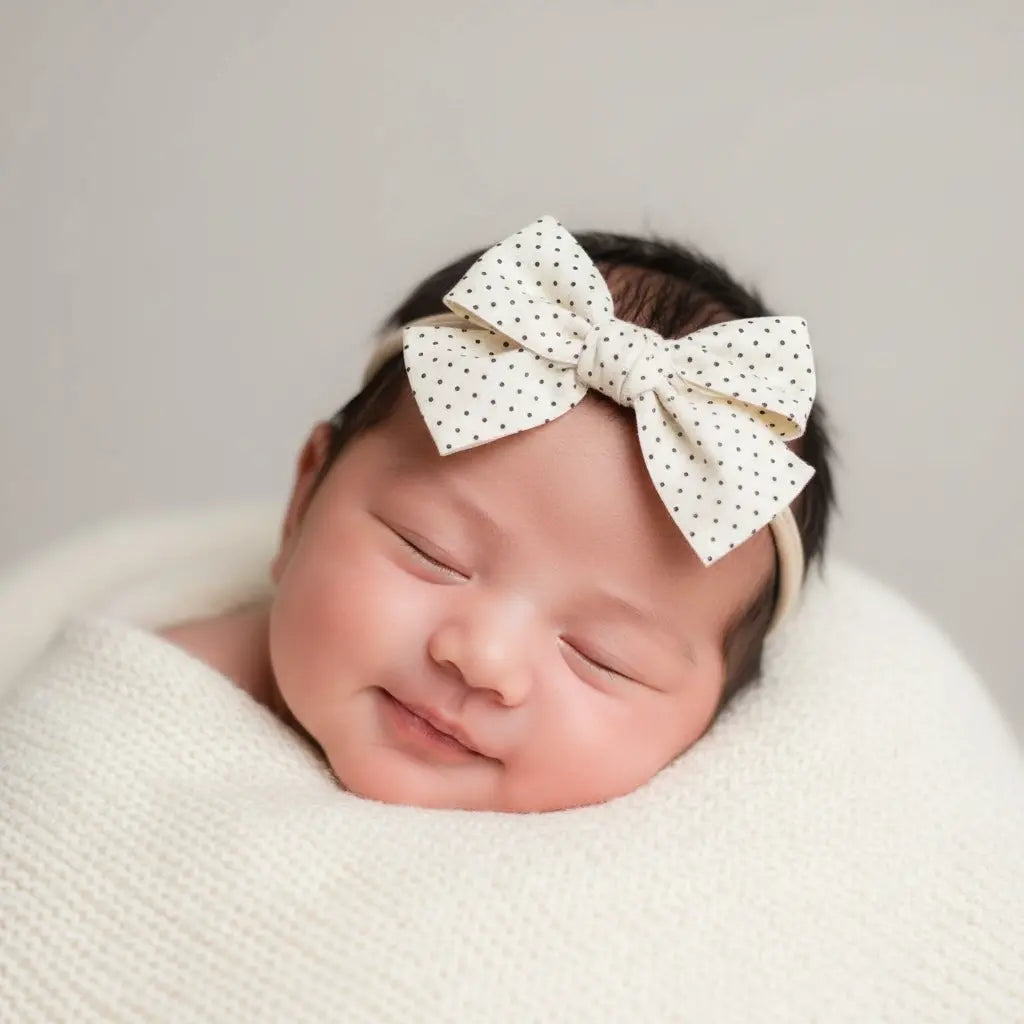Small polka dot fabric bow on a headband Cute Cute