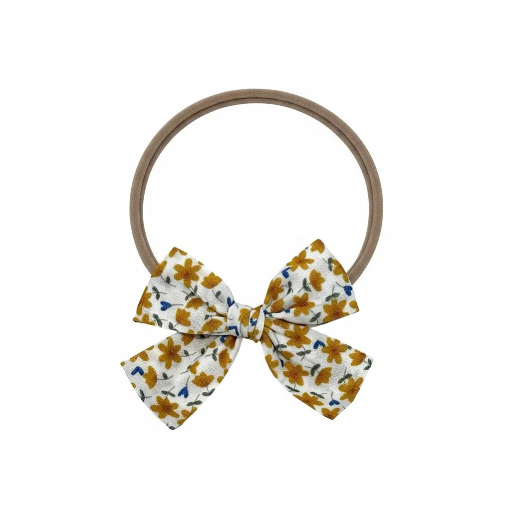 Mustard flowers fabric bow on a headband Cute Cute