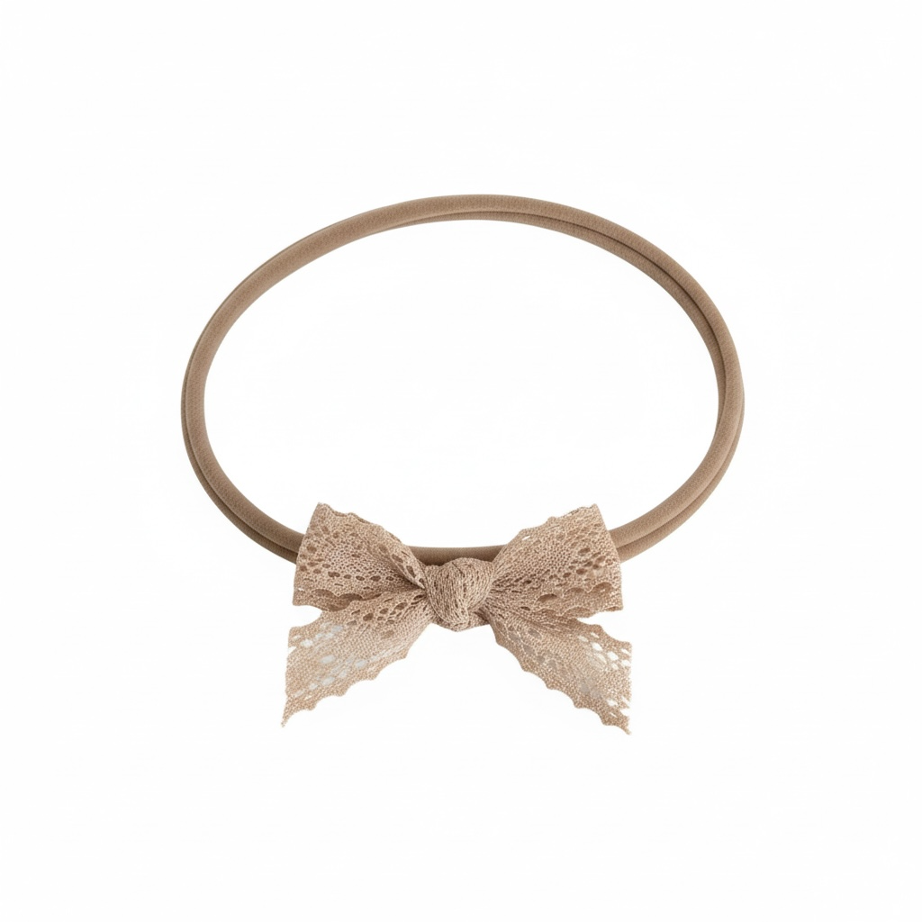 Dusky pink lace bow on a headband